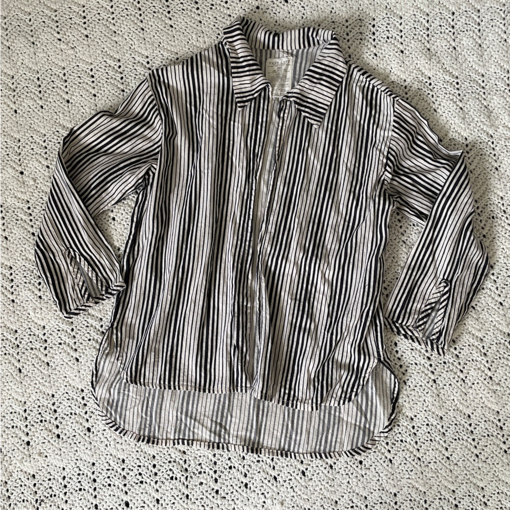 Past Life Shirt striped open front lightweight womens Black Cream small natural